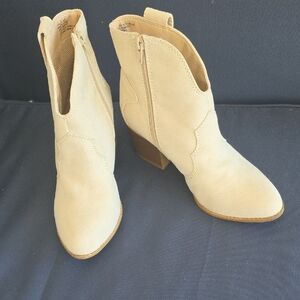 Sonoma Light Cream Suede Ankle Booties with Stacked Heel